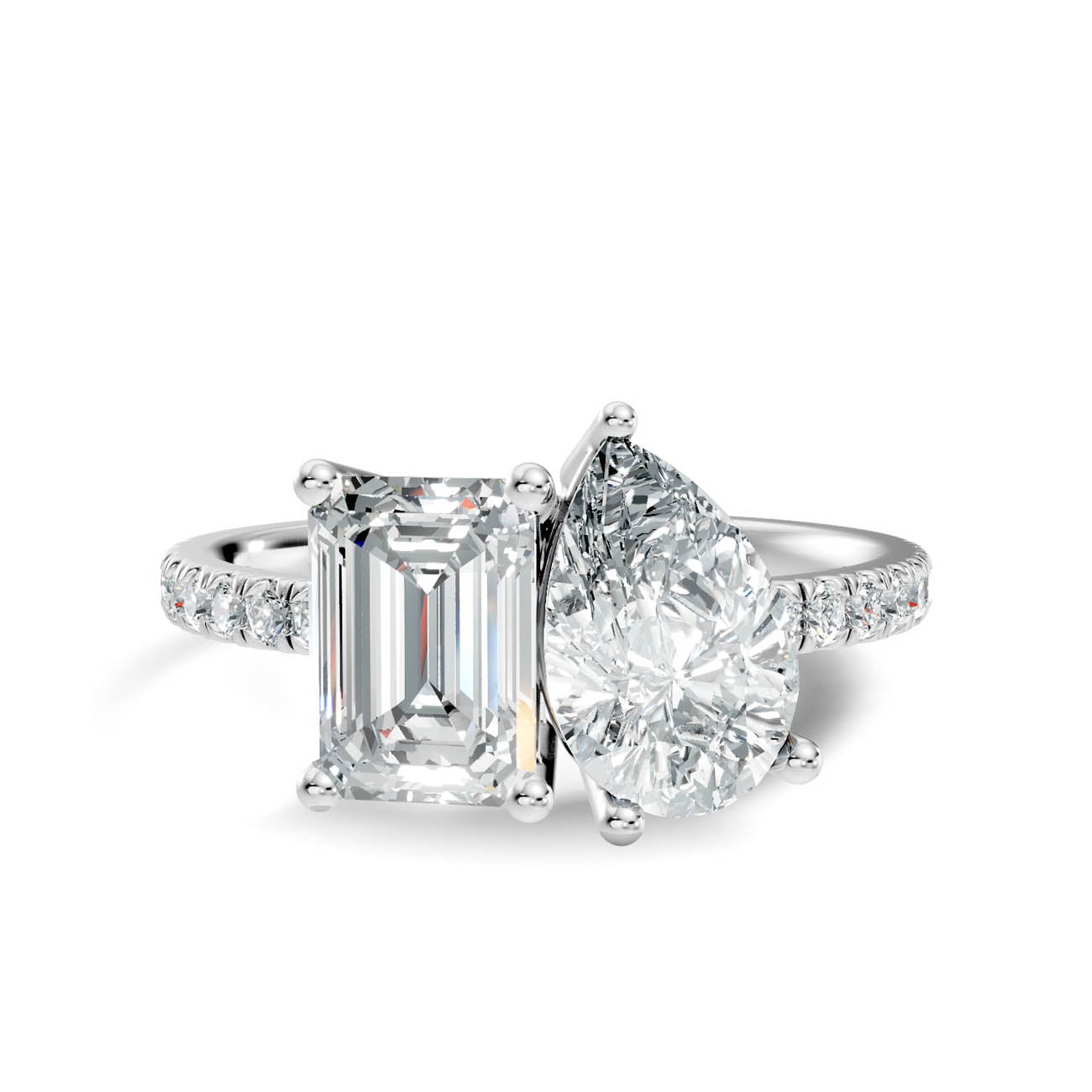 2.15 Ct. Emerald & Pear Two-Stone Diamond Ring with Pavé Band (16-c1) 10