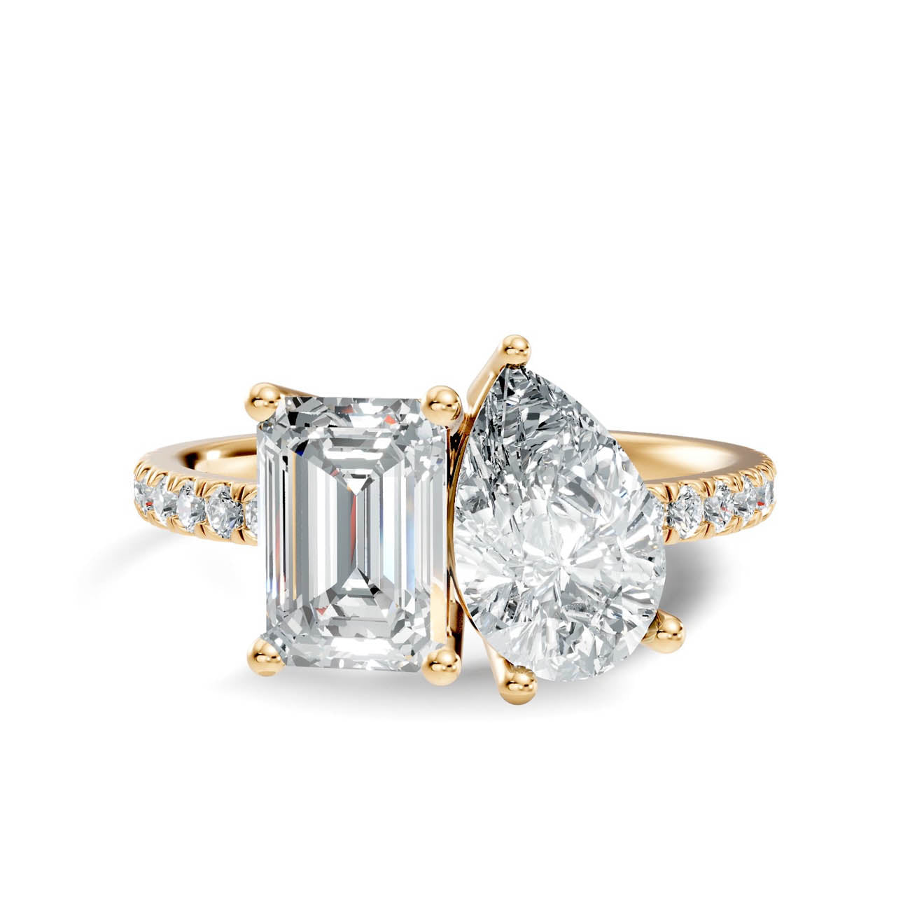 2.15 Ct. Emerald & Pear Two-Stone Diamond Ring with Pavé Band (16-c1) 3