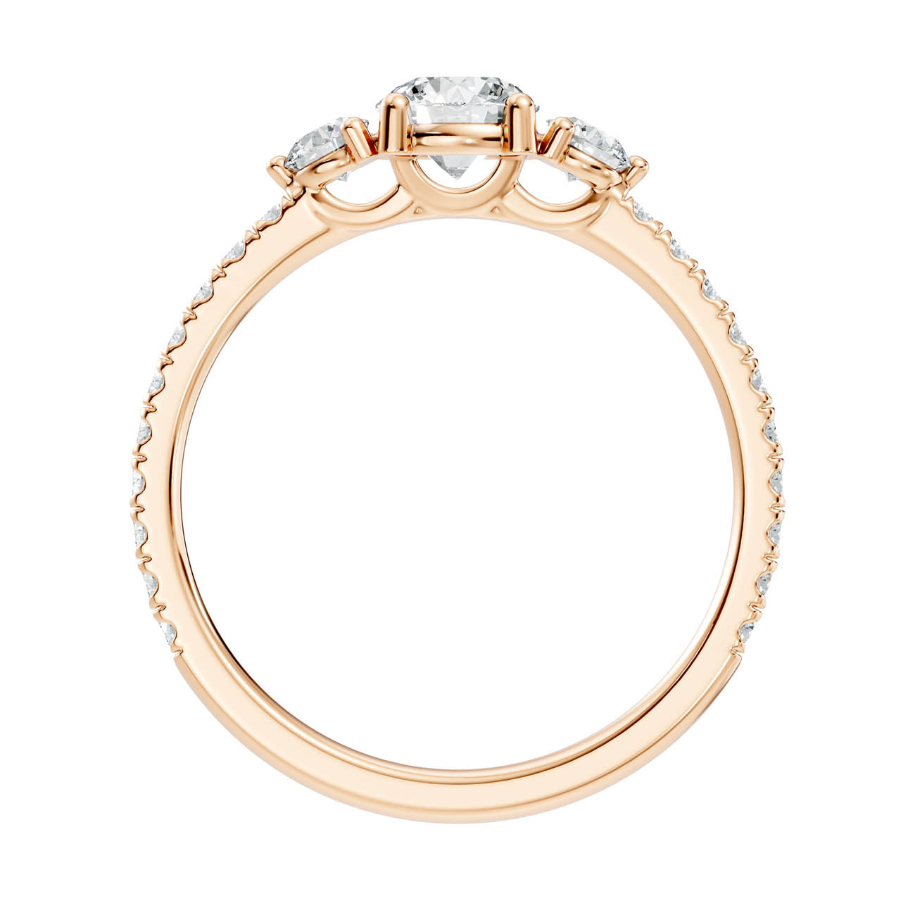 .90 Ct. Round Three-Stone Diamond Ring with Pavé Band (17-a1) 5