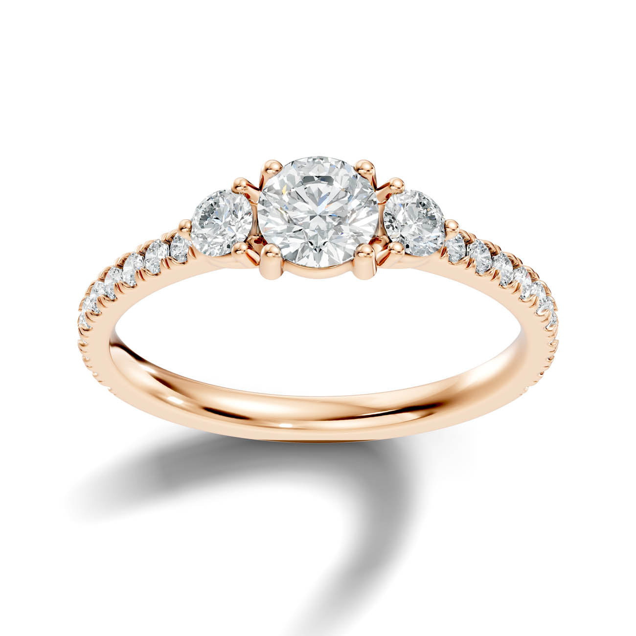 .90 Ct. Round Three-Stone Diamond Ring with Pavé Band (17-a1) 7