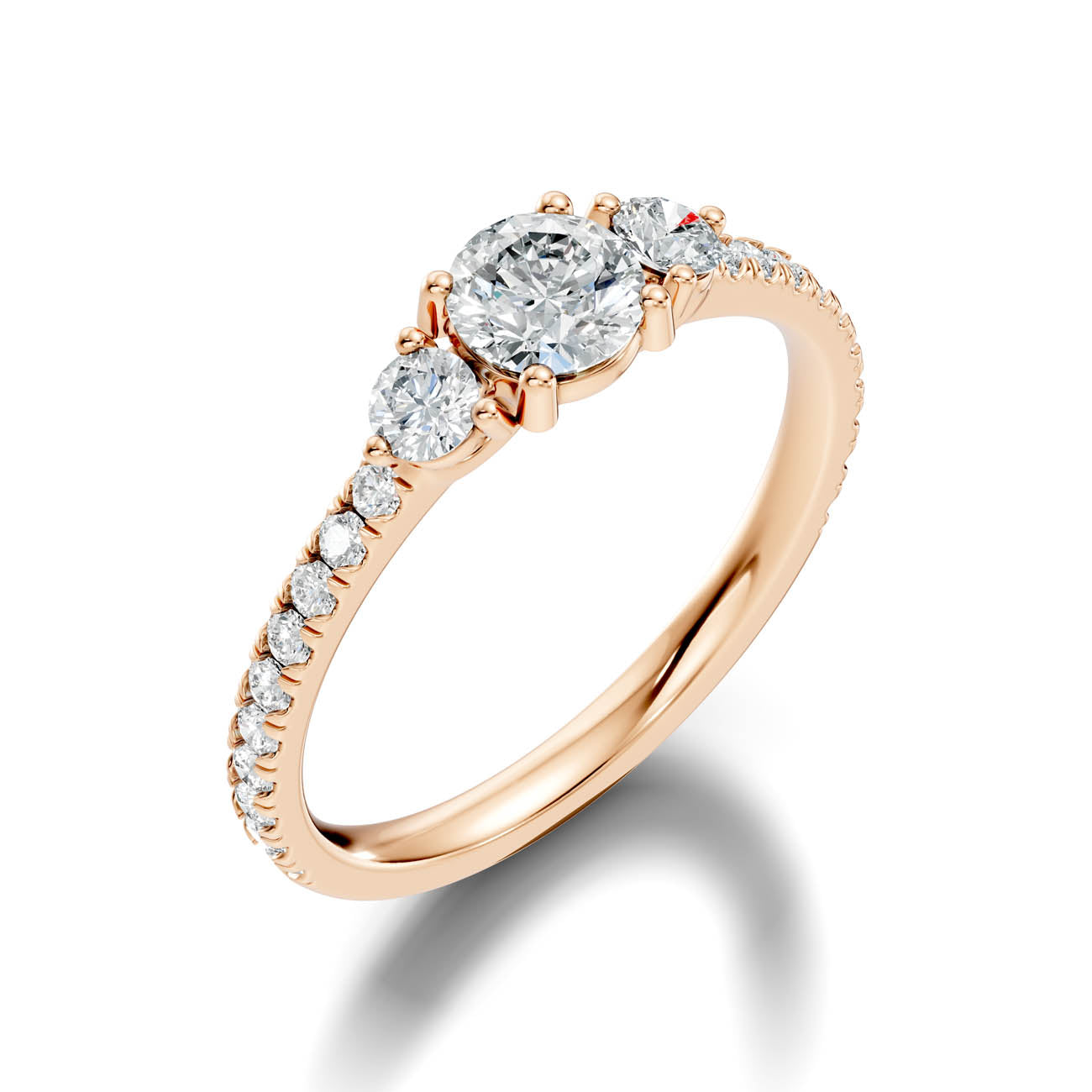 .90 Ct. Round Three-Stone Diamond Ring with Pavé Band (17-a1) 9