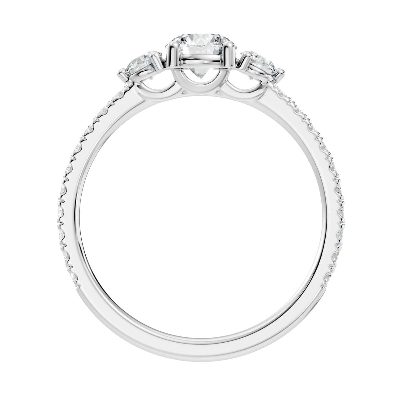 .90 Ct. Round Three-Stone Diamond Ring with Pavé Band (17-a1) 11