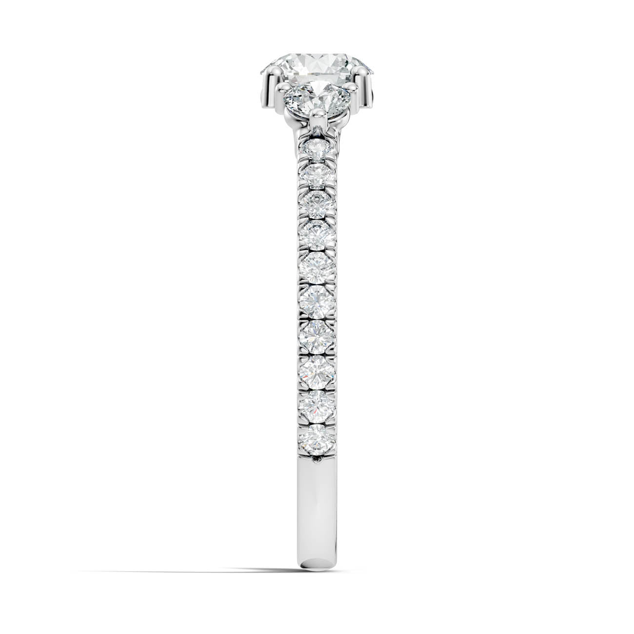 .90 Ct. Round Three-Stone Diamond Ring with Pavé Band (17-a1) 12