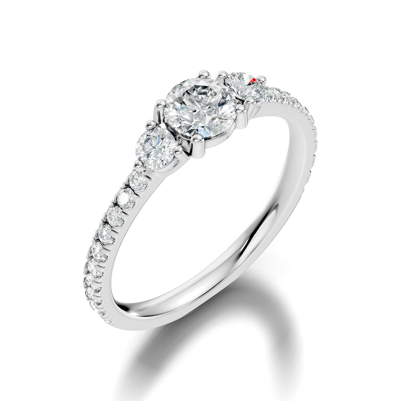 .90 Ct. Round Three-Stone Diamond Ring with Pavé Band (17-a1) 15