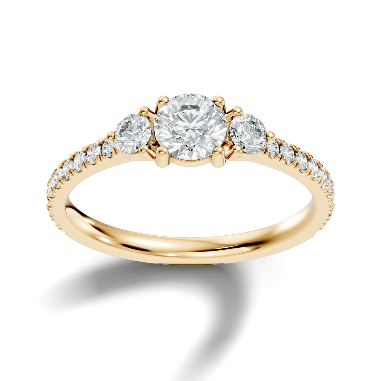 .90 Ct. Round Three-Stone Diamond Ring with Pavé Band (17-a1) 4