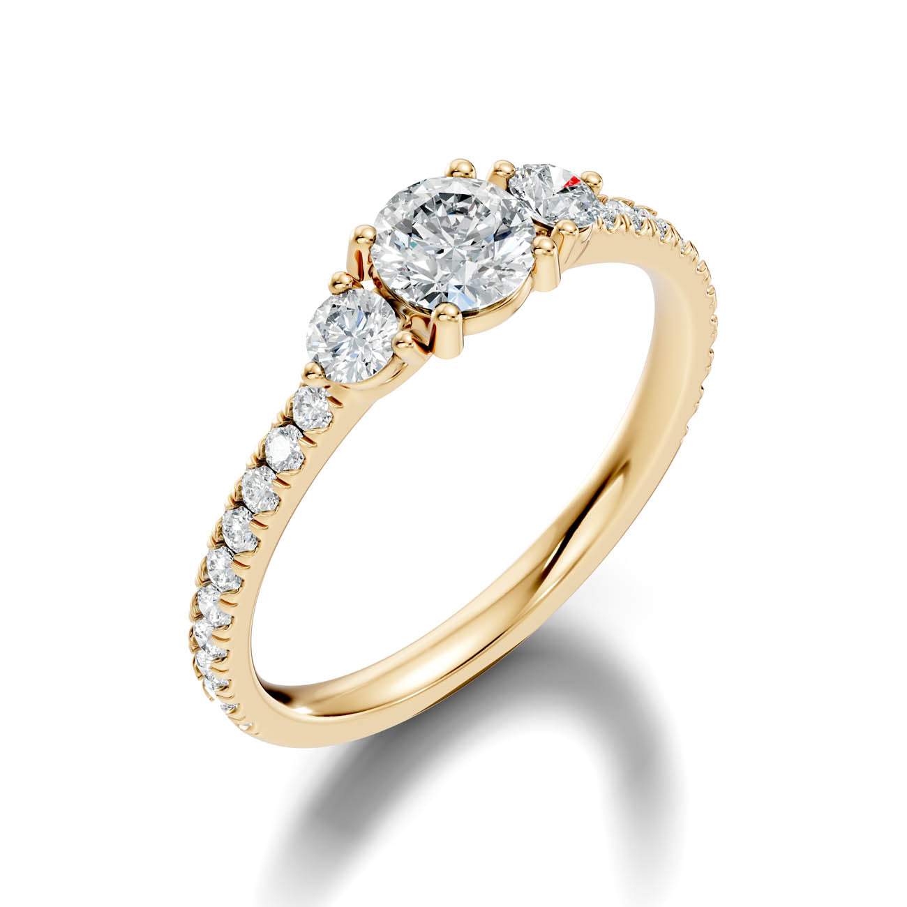 .90 Ct. Round Three-Stone Diamond Ring with Pavé Band (17-a1)
