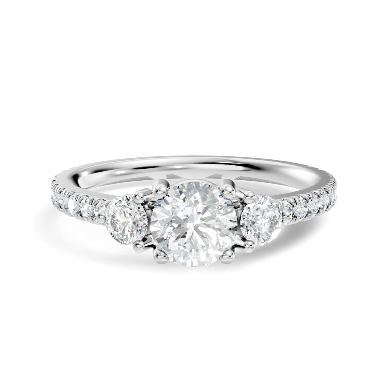 .90 Ct. Round Three-Stone Diamond Ring with Pavé Band (17-a1) 10