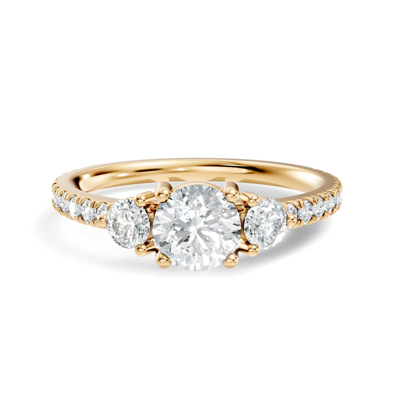 .90 Ct. Round Three-Stone Diamond Ring with Pavé Band (17-a1) 3
