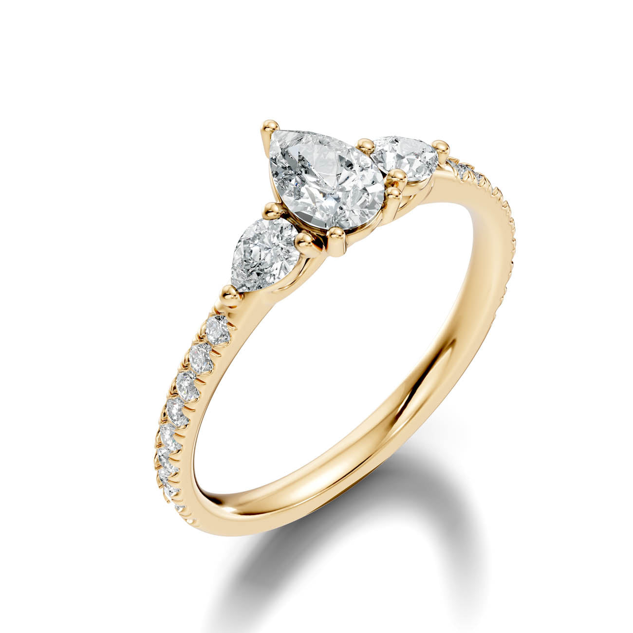 .95 Ct. Pear Diamond Ring with Three-Stone Design and Pavé Shank (17-d1)