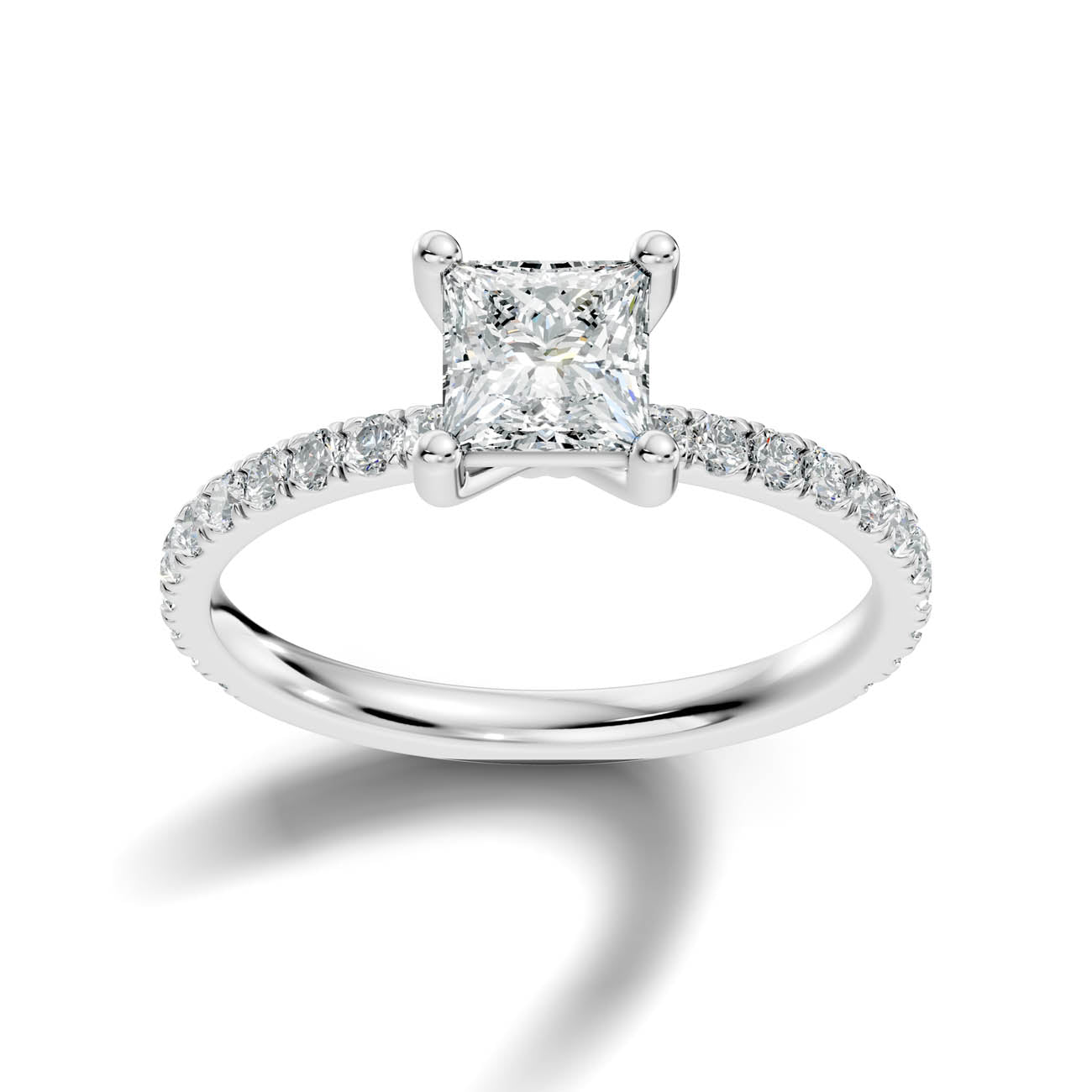 1.34 Ct. Princess Cut Diamond Pavé Engagement Ring (21-e)