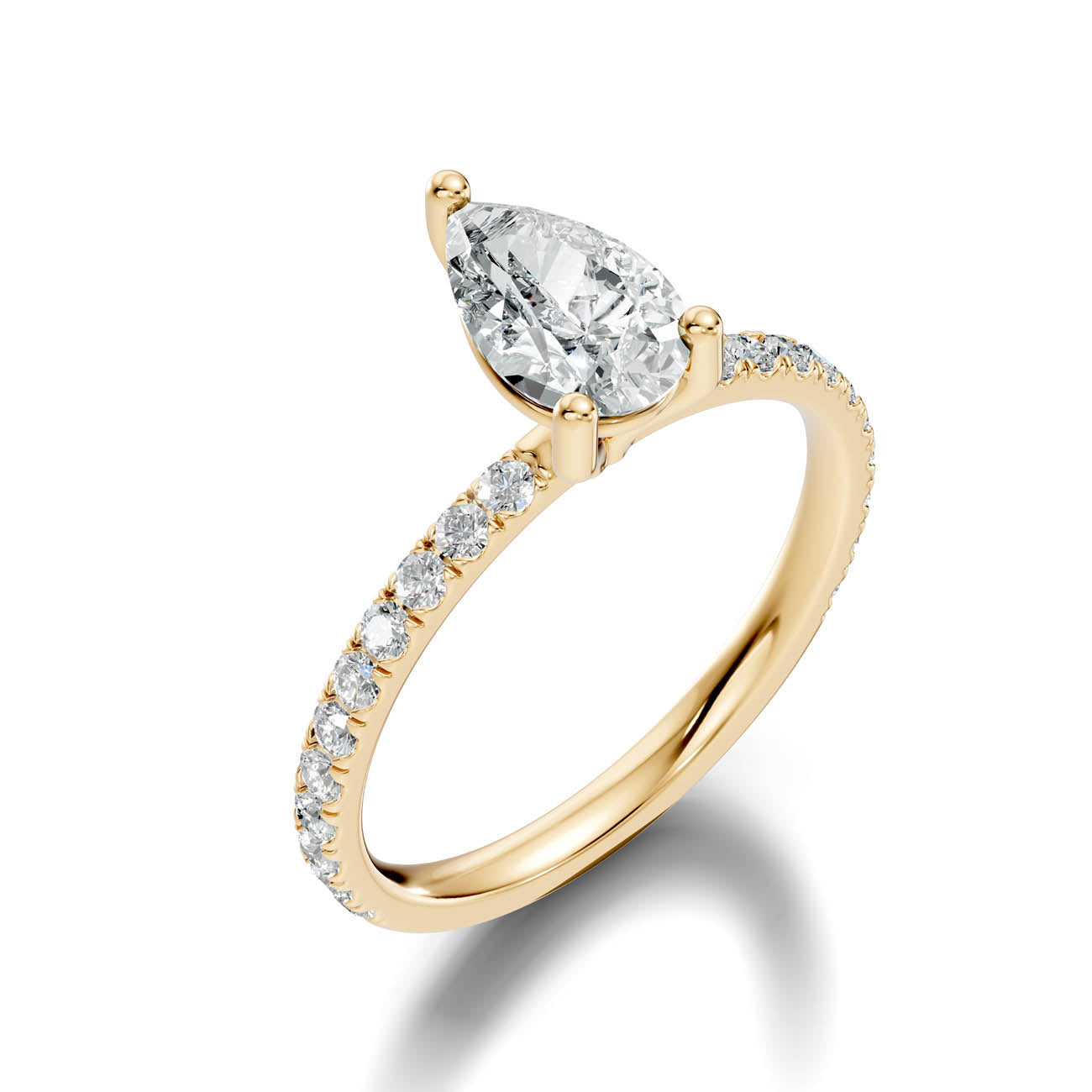 1.34 Ct. Classic Pear Diamond Ring with Pavé Band Setting (21-f)