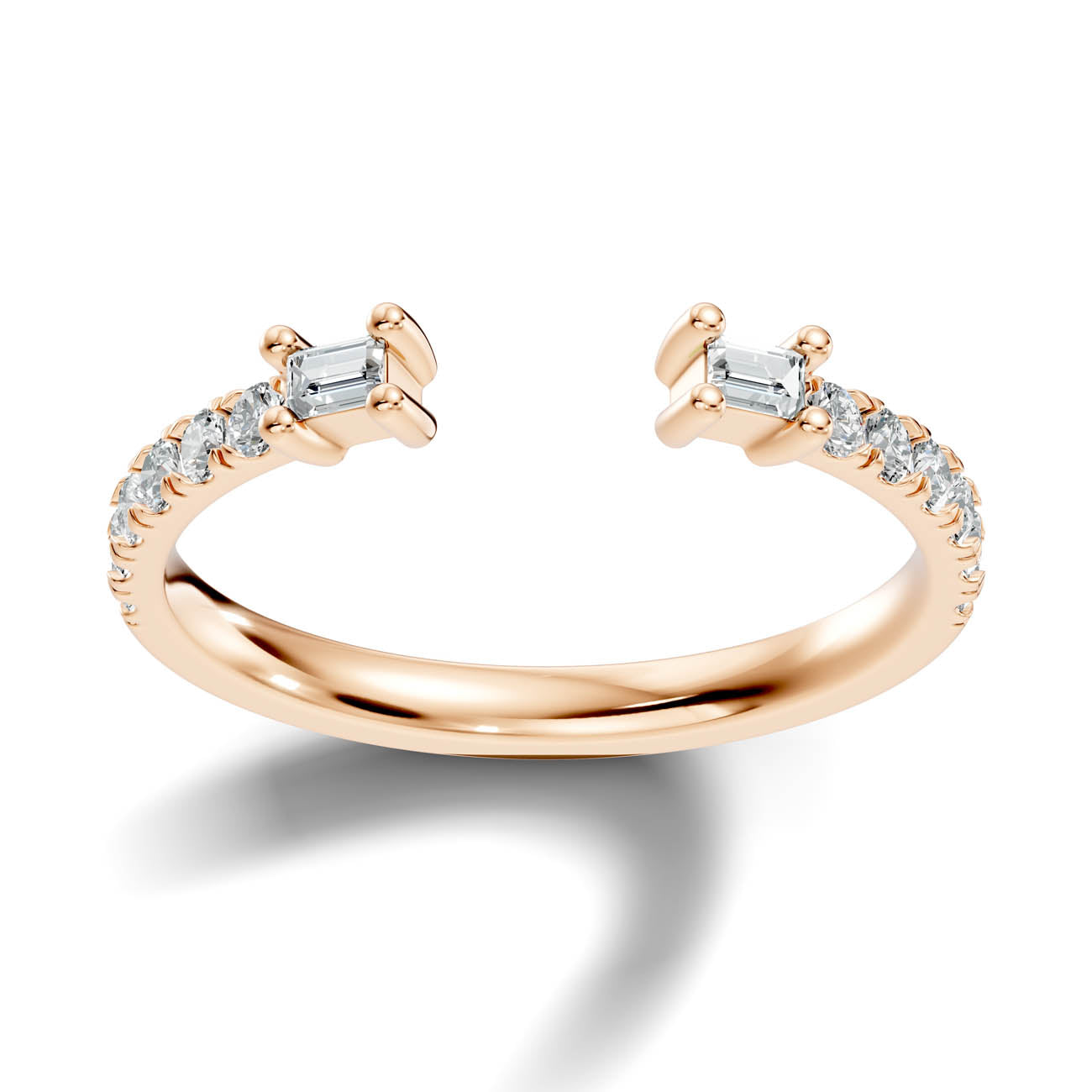 .35 Ct. Open Baguette and Round Diamond Toi et Moi Ring with Pavé Shank (24-b) 7