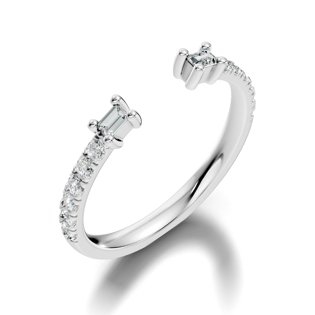.35 Ct. Open Baguette and Round Diamond Toi et Moi Ring with Pavé Shank (24-b) 13