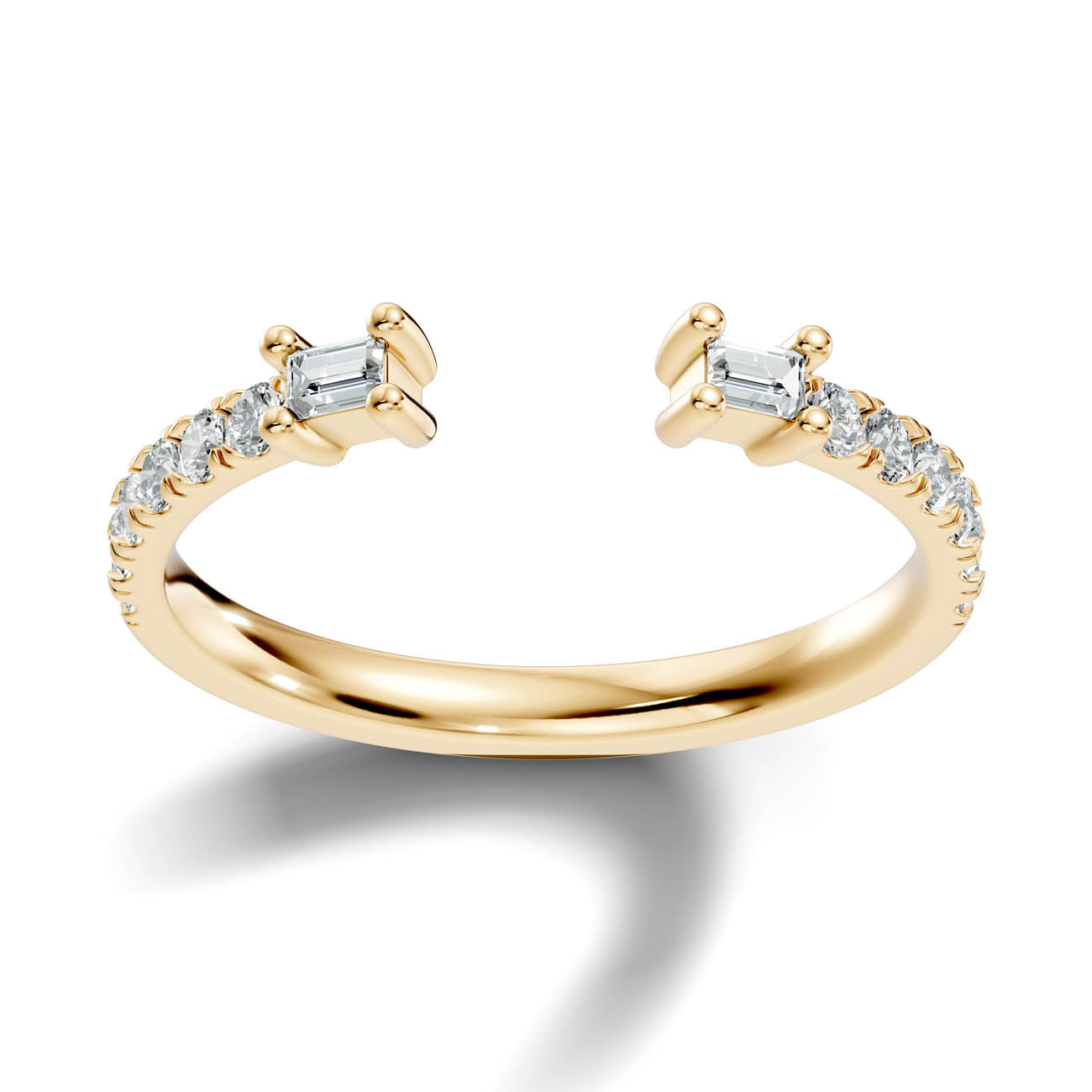 .35 Ct. Open Baguette and Round Diamond Toi et Moi Ring with Pavé Shank (24-b) 4