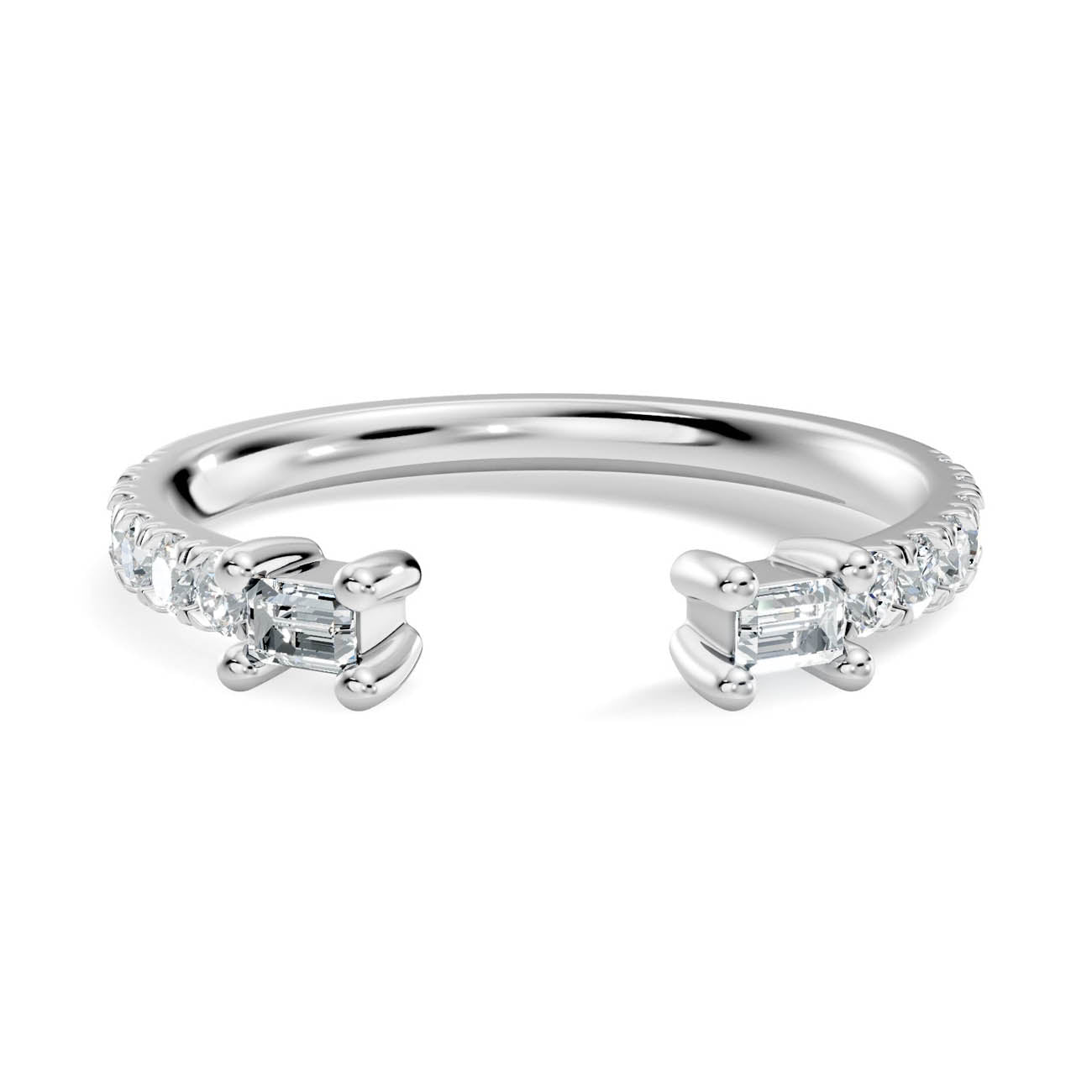 .35 Ct. Open Baguette and Round Diamond Toi et Moi Ring with Pavé Shank (24-b) 10