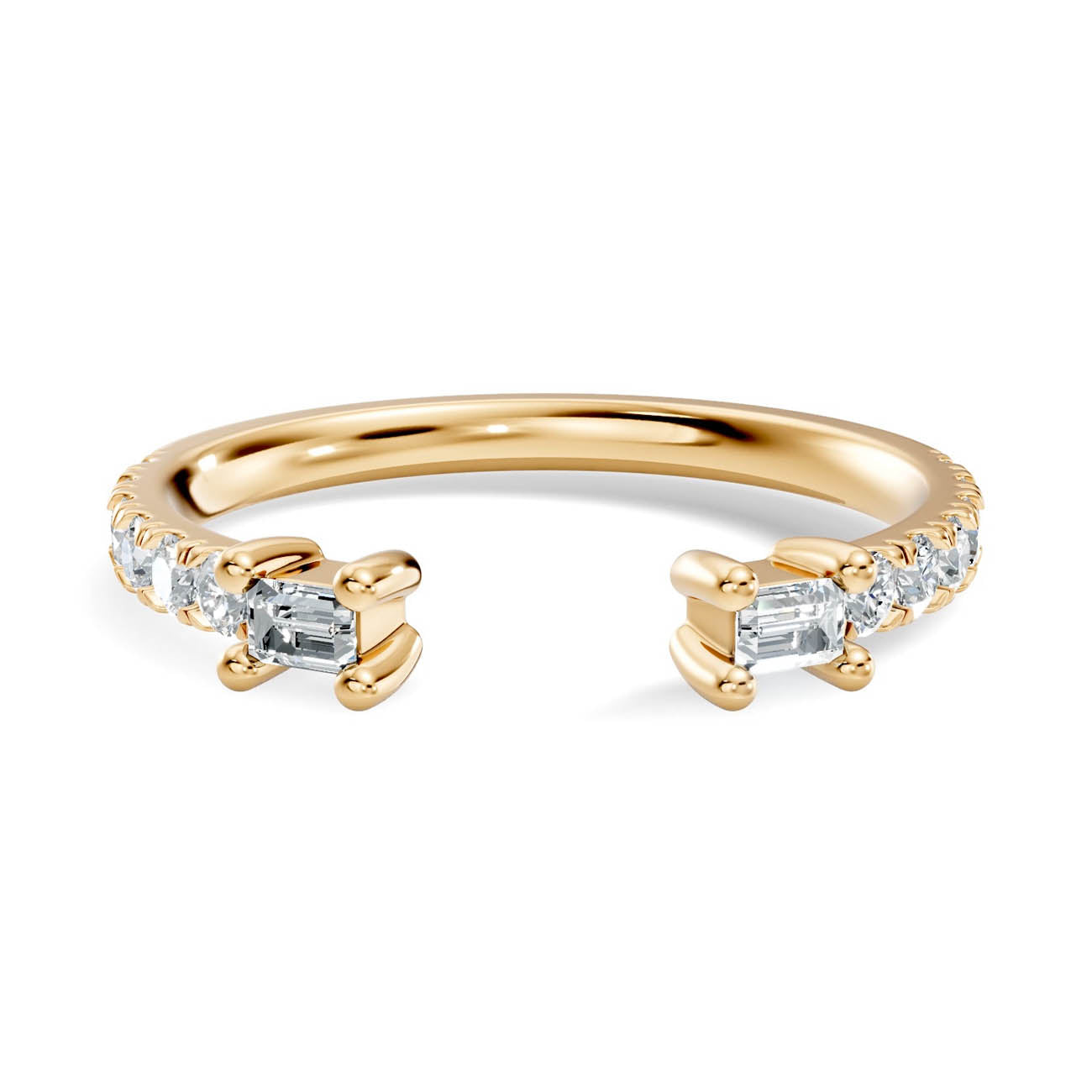 .35 Ct. Open Baguette and Round Diamond Toi et Moi Ring with Pavé Shank (24-b) 3