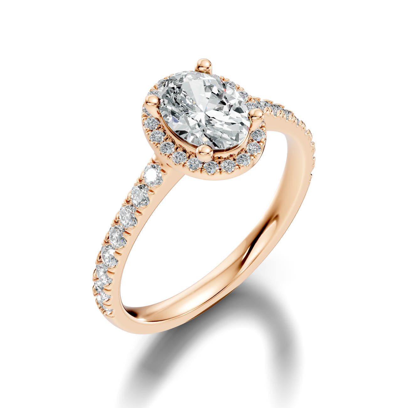.50-1.00 Ct. Oval Diamond Halo Ring with Pavé Band and Four-Prong Setting (ja1-c) 9