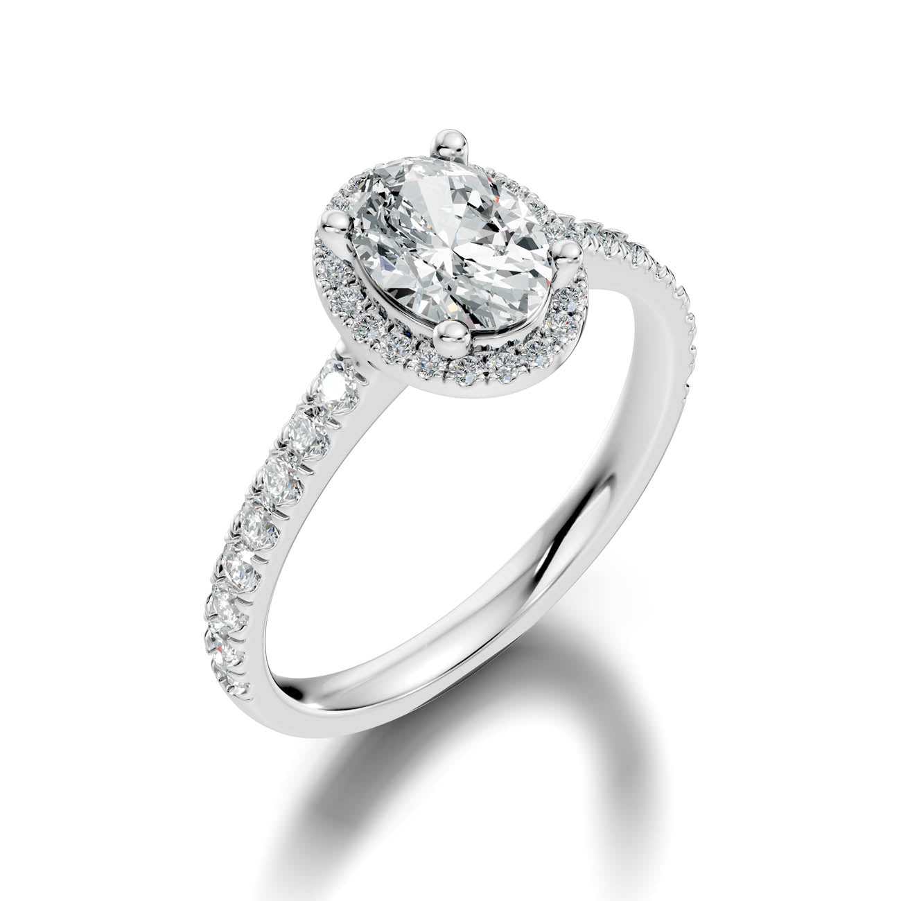 .50-1.00 Ct. Oval Diamond Halo Ring with Pavé Band and Four-Prong Setting (ja1-c) 13