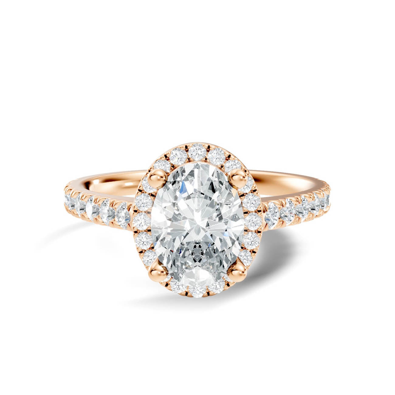 .50-1.00 Ct. Oval Diamond Halo Ring with Pavé Band and Four-Prong Setting (ja1-c) 6