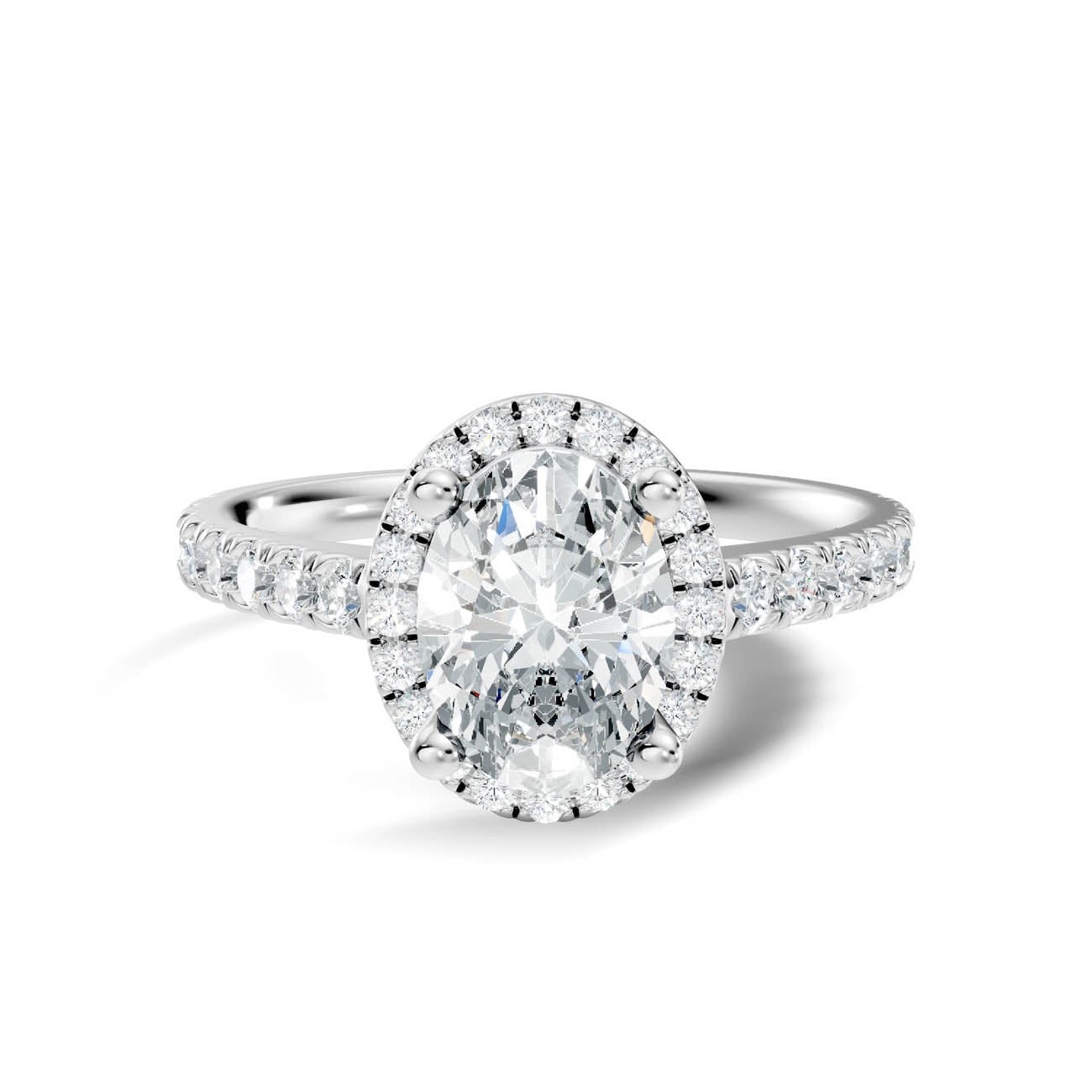 .50-1.00 Ct. Oval Diamond Halo Ring with Pavé Band and Four-Prong Setting (ja1-c) 10