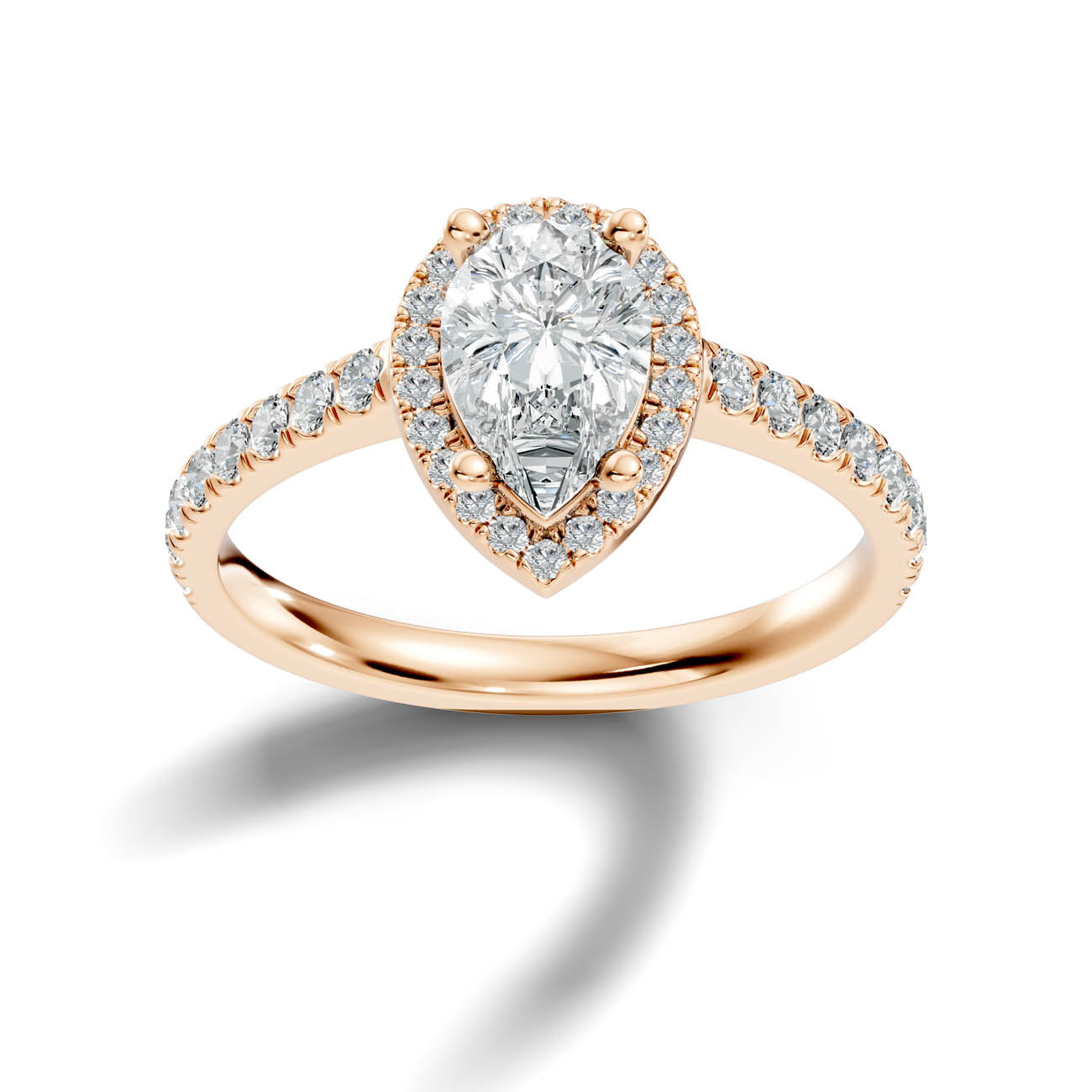 .50-1.00 Ct. Pear-Shaped Diamond Halo Ring with Pavé Band and Four-Prong Setting (ja1-e) 8