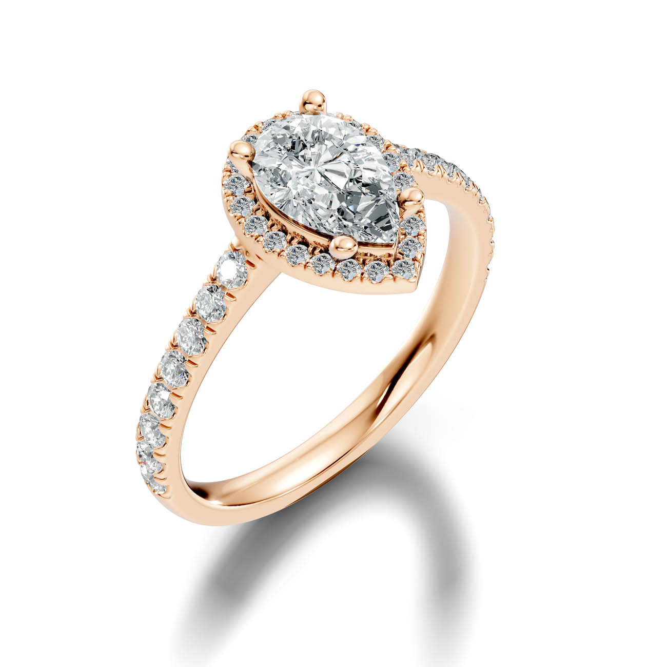 .50-1.00 Ct. Pear-Shaped Diamond Halo Ring with Pavé Band and Four-Prong Setting (ja1-e) 7