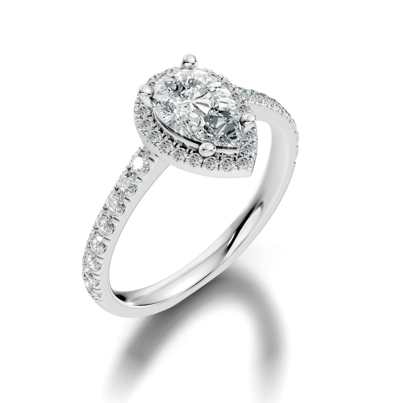 .50-1.00 Ct. Pear-Shaped Diamond Halo Ring with Pavé Band and Four-Prong Setting (ja1-e) 13