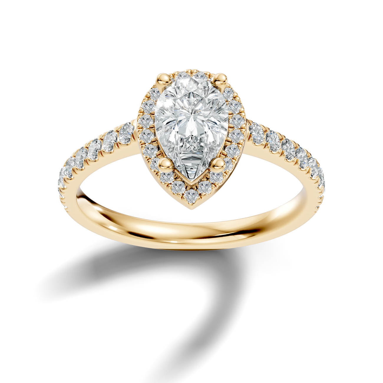 .50-1.00 Ct. Pear-Shaped Diamond Halo Ring with Pavé Band and Four-Prong Setting (ja1-e) 4