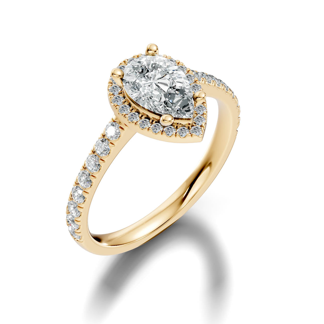 .50-1.00 Ct. Pear-Shaped Diamond Halo Ring with Pavé Band and Four-Prong Setting (ja1-e)