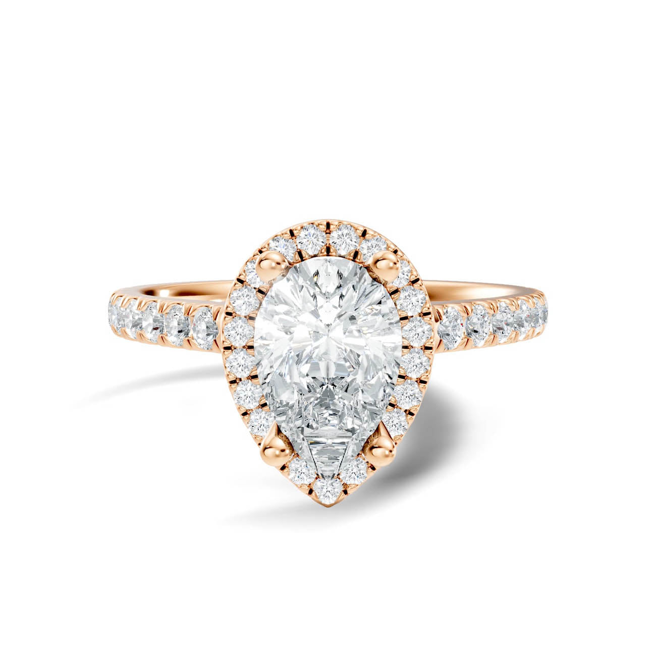 .50-1.00 Ct. Pear-Shaped Diamond Halo Ring with Pavé Band and Four-Prong Setting (ja1-e) 6