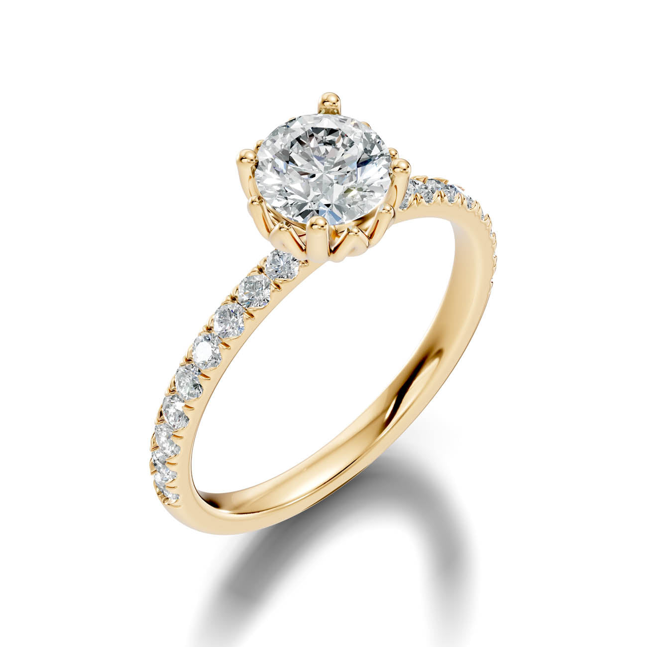 .50-1.50 Ct. Round Brilliant Diamond Engagement Ring with Pavé Band (ja13-a)