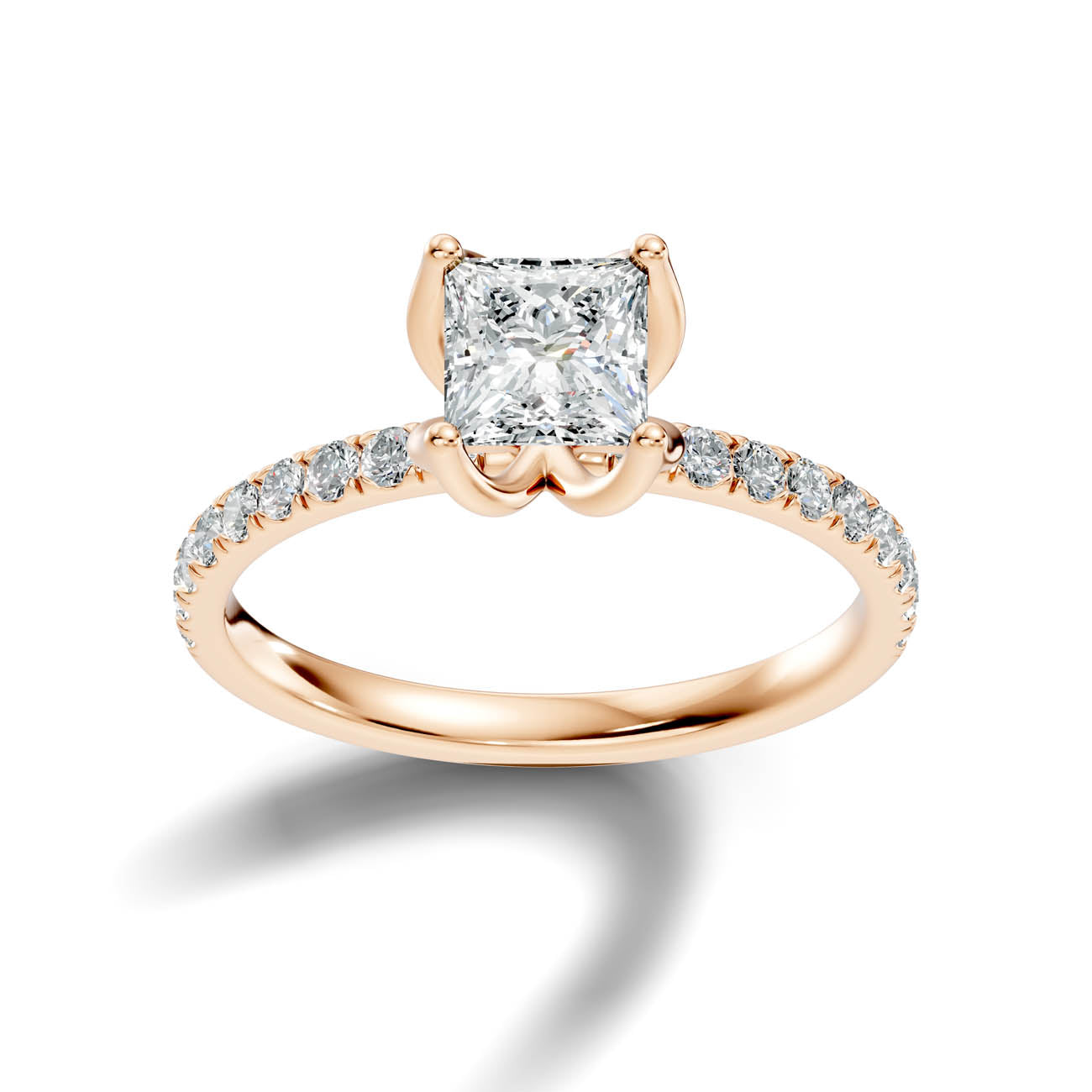 .50-1.50 Ct. Princess Cut Diamond Engagement Ring with Pavé Band and Four-Prong Setting (ja14-b) 7