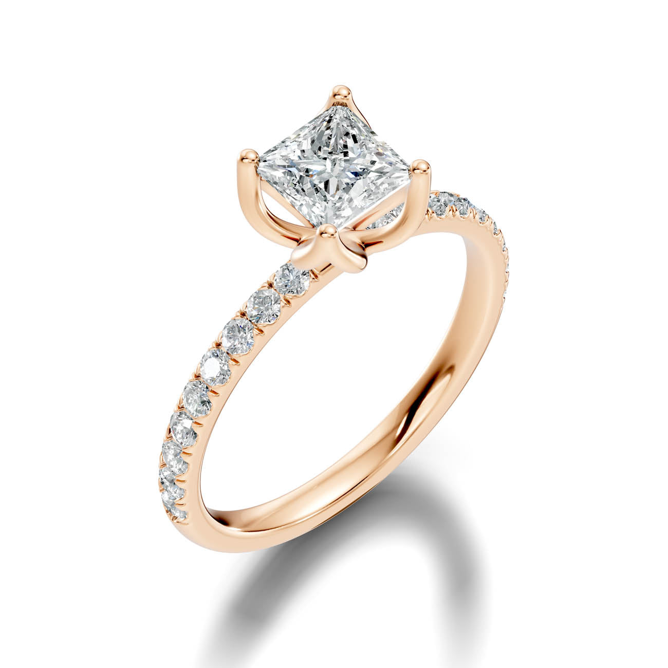 .50-1.50 Ct. Princess Cut Diamond Engagement Ring with Pavé Band and Four-Prong Setting (ja14-b) 9