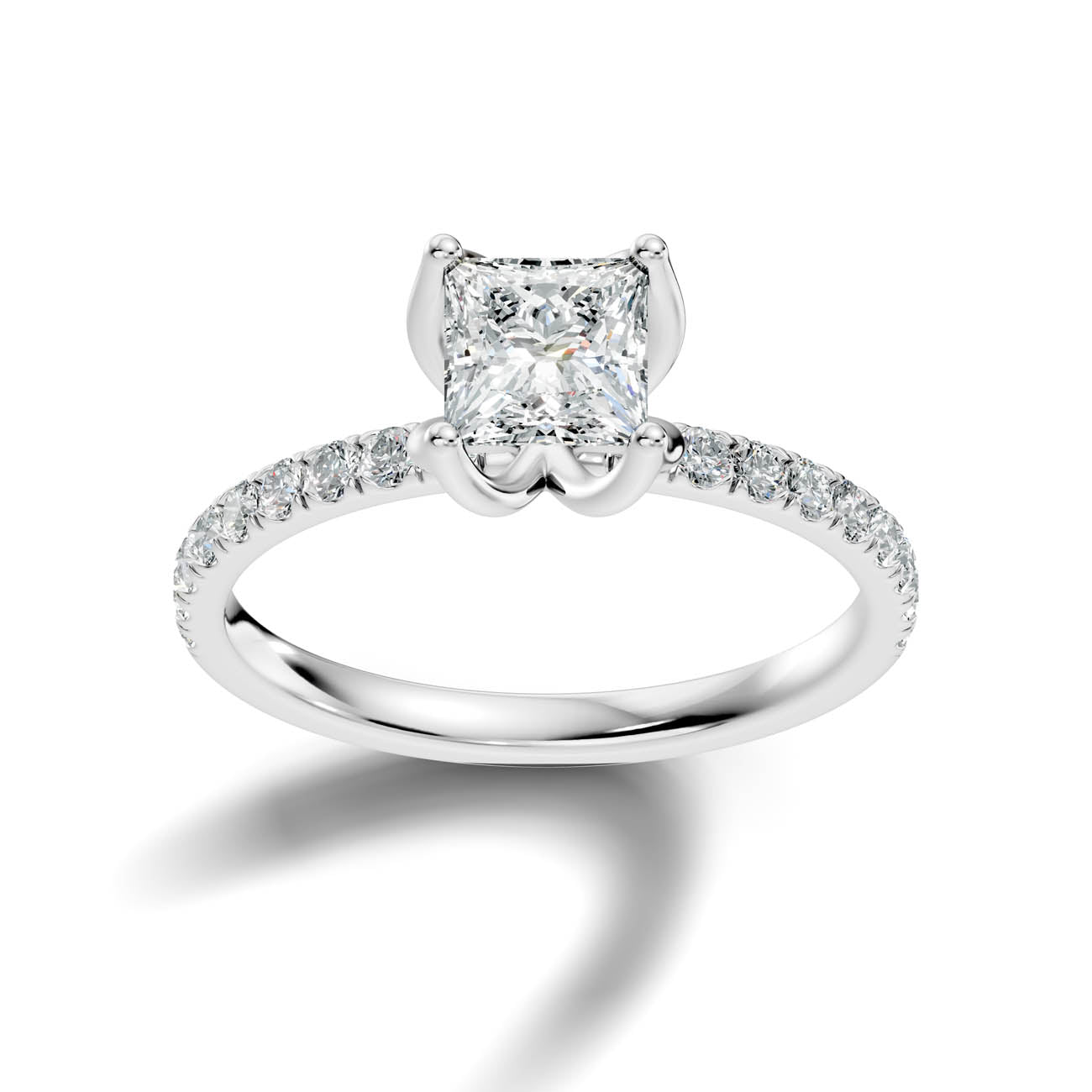 .50-1.50 Ct. Princess Cut Diamond Engagement Ring with Pavé Band and Four-Prong Setting (ja14-b)