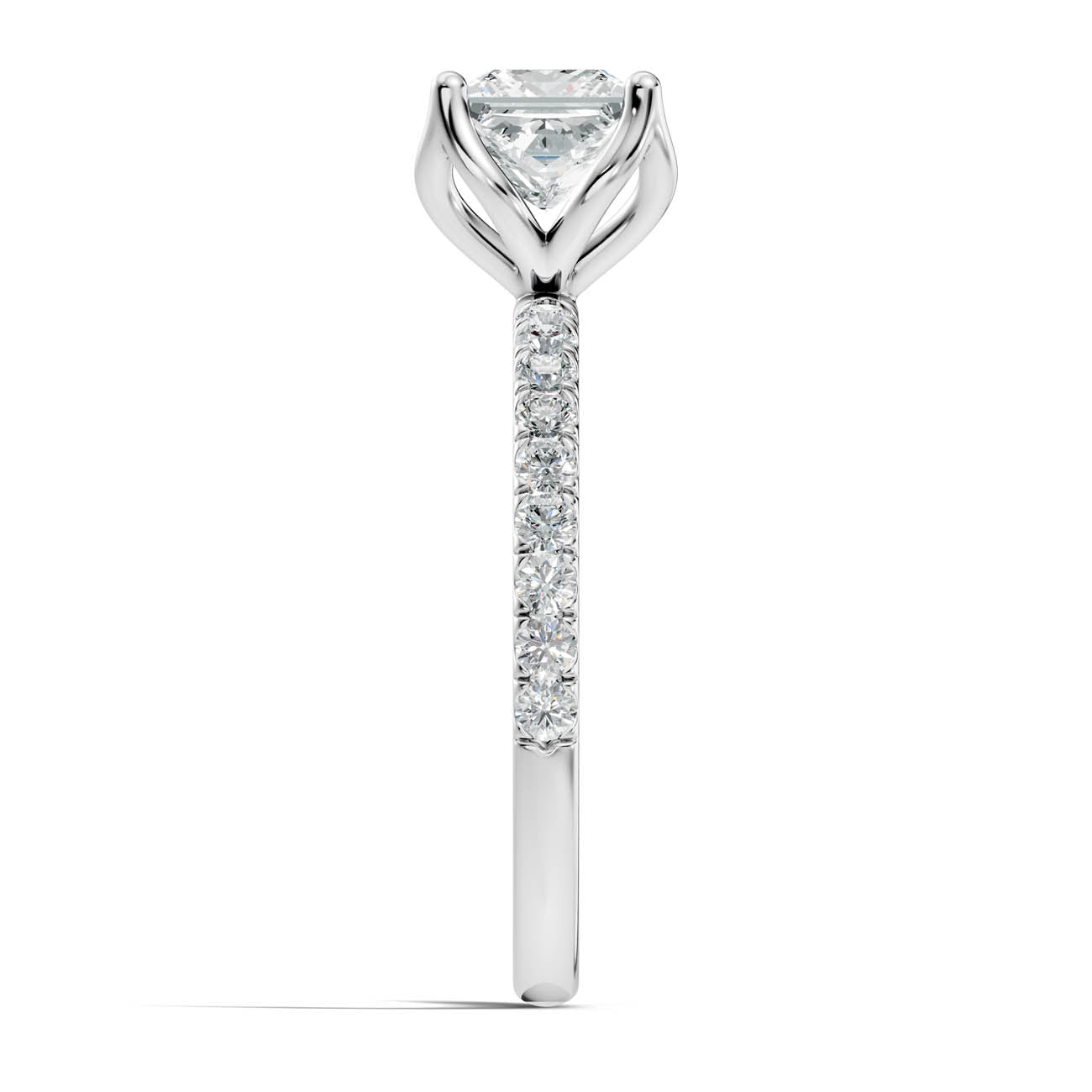 .50-1.50 Ct. Princess Cut Diamond Engagement Ring with Pavé Band and Four-Prong Setting (ja14-b) 12