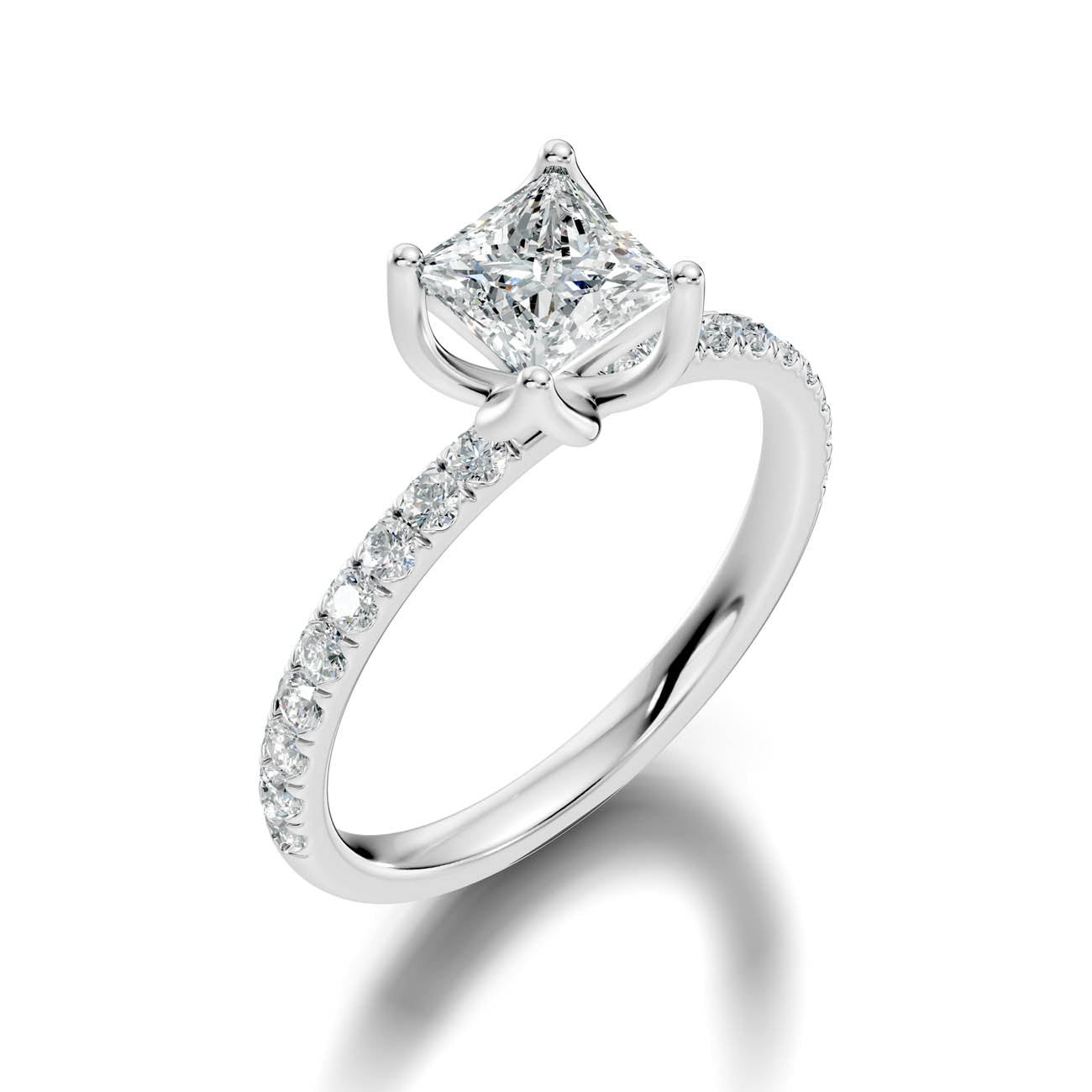 .50-1.50 Ct. Princess Cut Diamond Engagement Ring with Pavé Band and Four-Prong Setting (ja14-b) 13