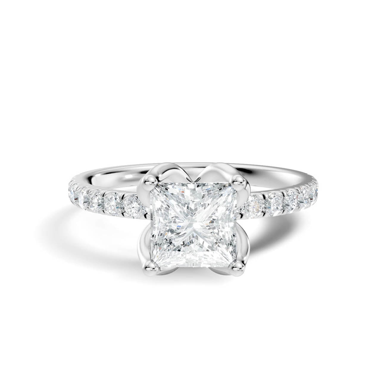 .50-1.50 Ct. Princess Cut Diamond Engagement Ring with Pavé Band and Four-Prong Setting (ja14-b) 10