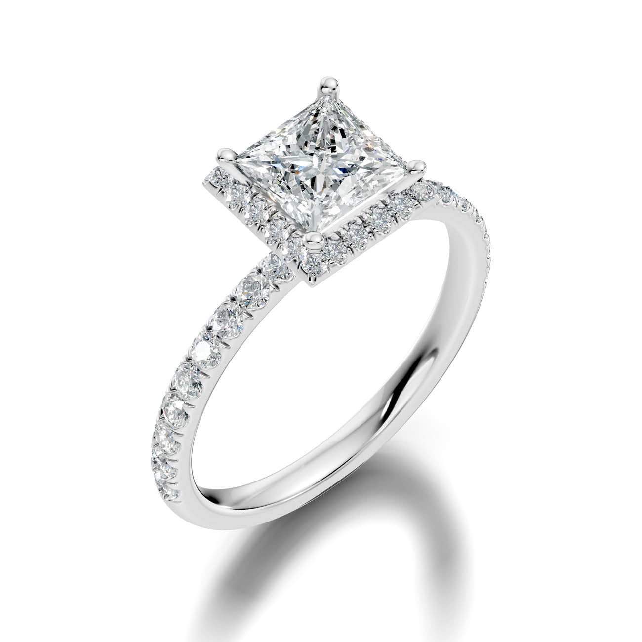 .50-1.50 Ct. Princess-Cut Diamond Halo Ring with Diamond-Accented Band (ja17-b) 15