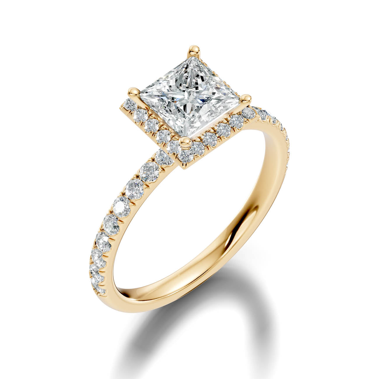 .50-1.50 Ct. Princess-Cut Diamond Halo Ring with Diamond-Accented Band (ja17-b)
