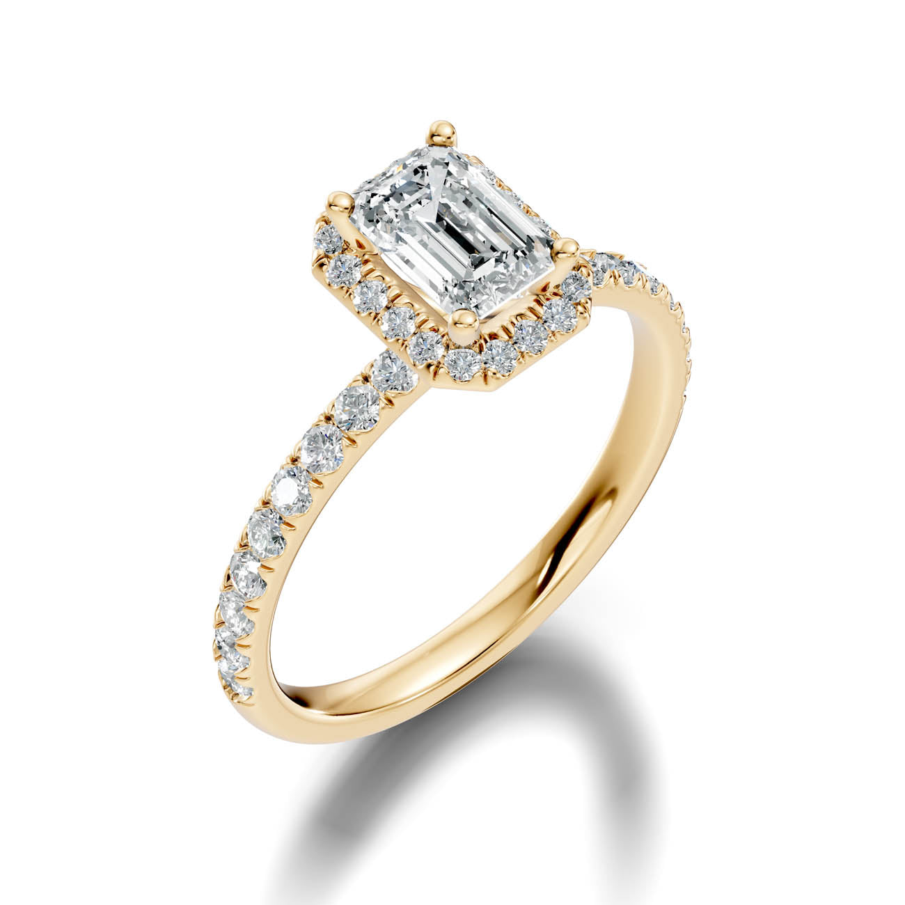 .50-1.50 Ct. Emerald-Cut Diamond Halo Ring with Diamond-Accented Band (ja17-c)