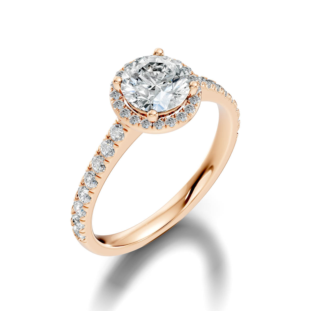 .50-1.00 Ct. Round Diamond Halo Ring with Pavé Band and Four-Prong Setting (ja1-a) 9