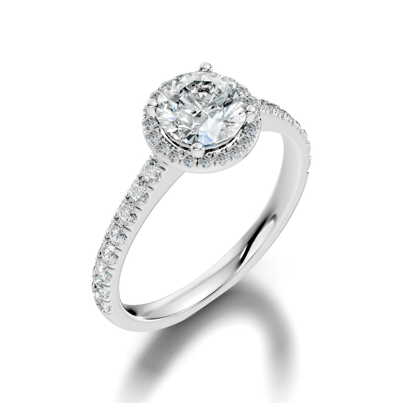 .50-1.00 Ct. Round Diamond Halo Ring with Pavé Band and Four-Prong Setting (ja1-a) 13