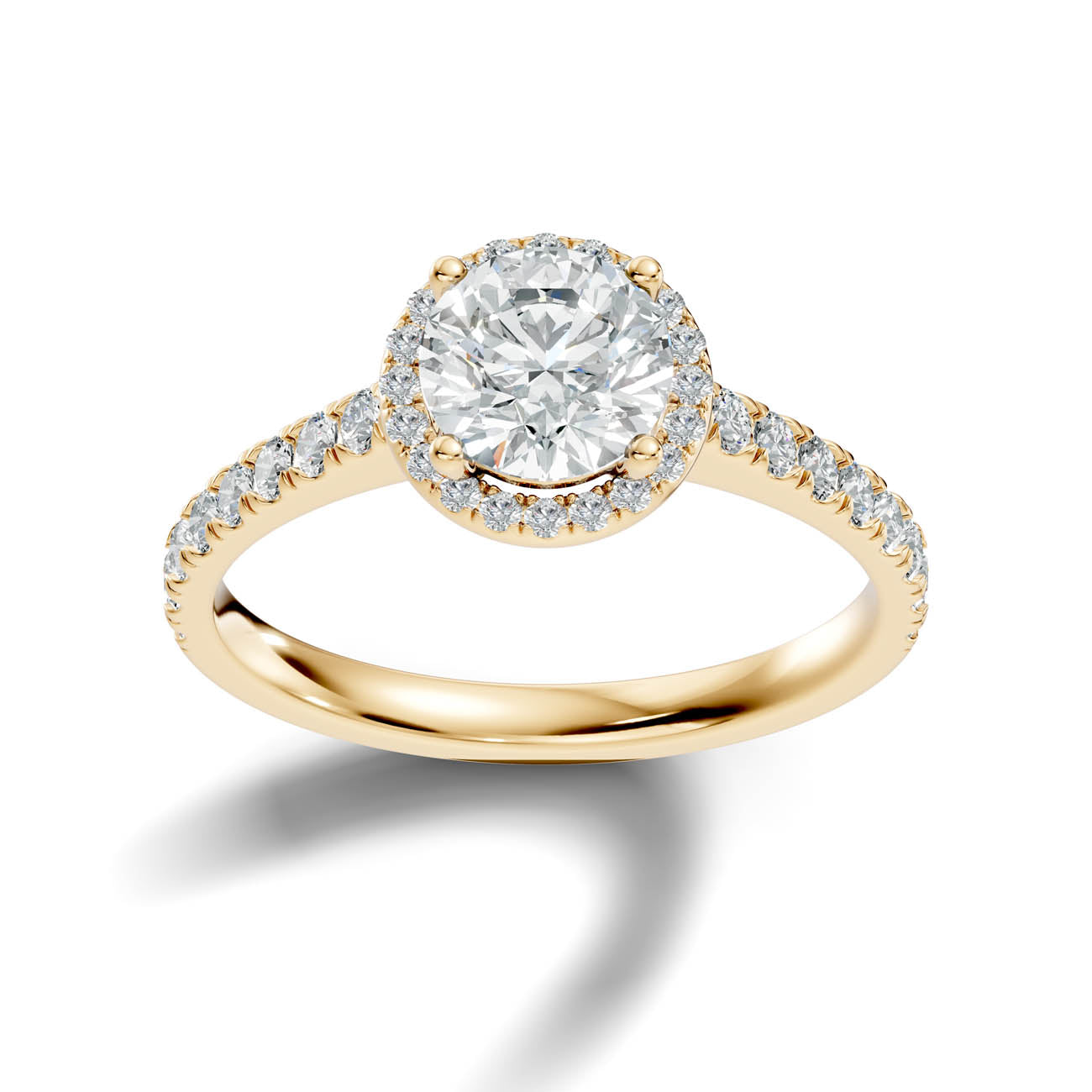 .50-1.00 Ct. Round Diamond Halo Ring with Pavé Band and Four-Prong Setting (ja1-a) 4