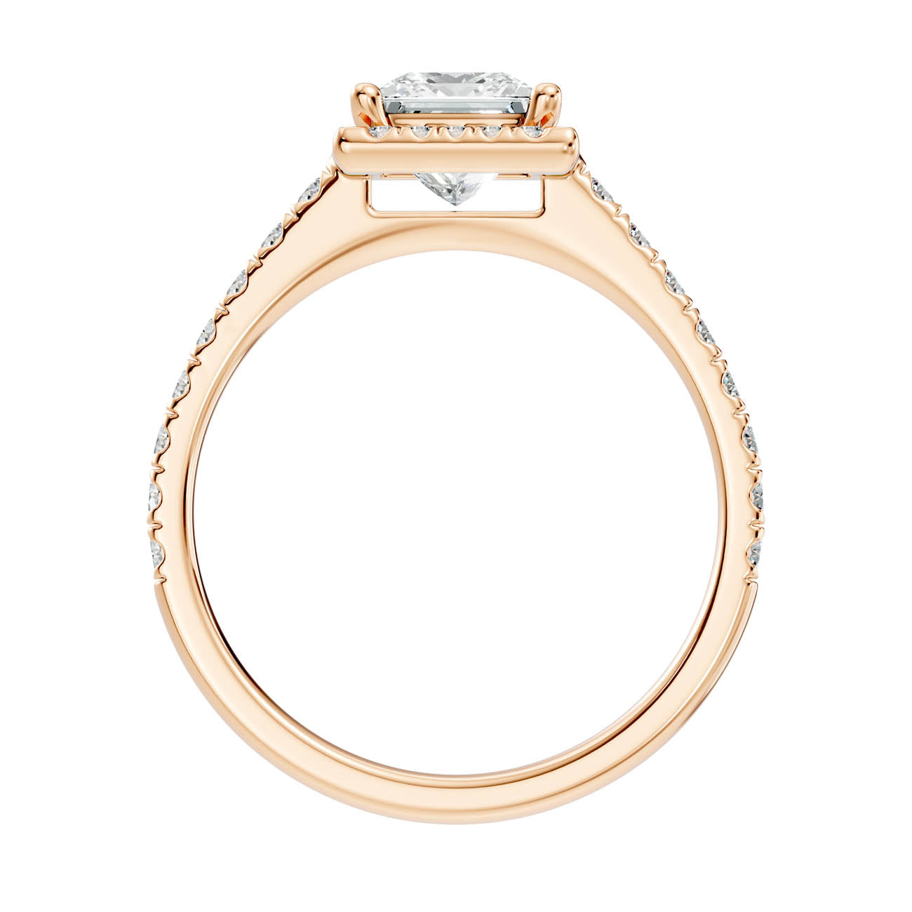 .50-1.00 Ct. Princess Cut Diamond Halo Ring with Pavé Band and Four-Prong Setting (ja1-b) 5