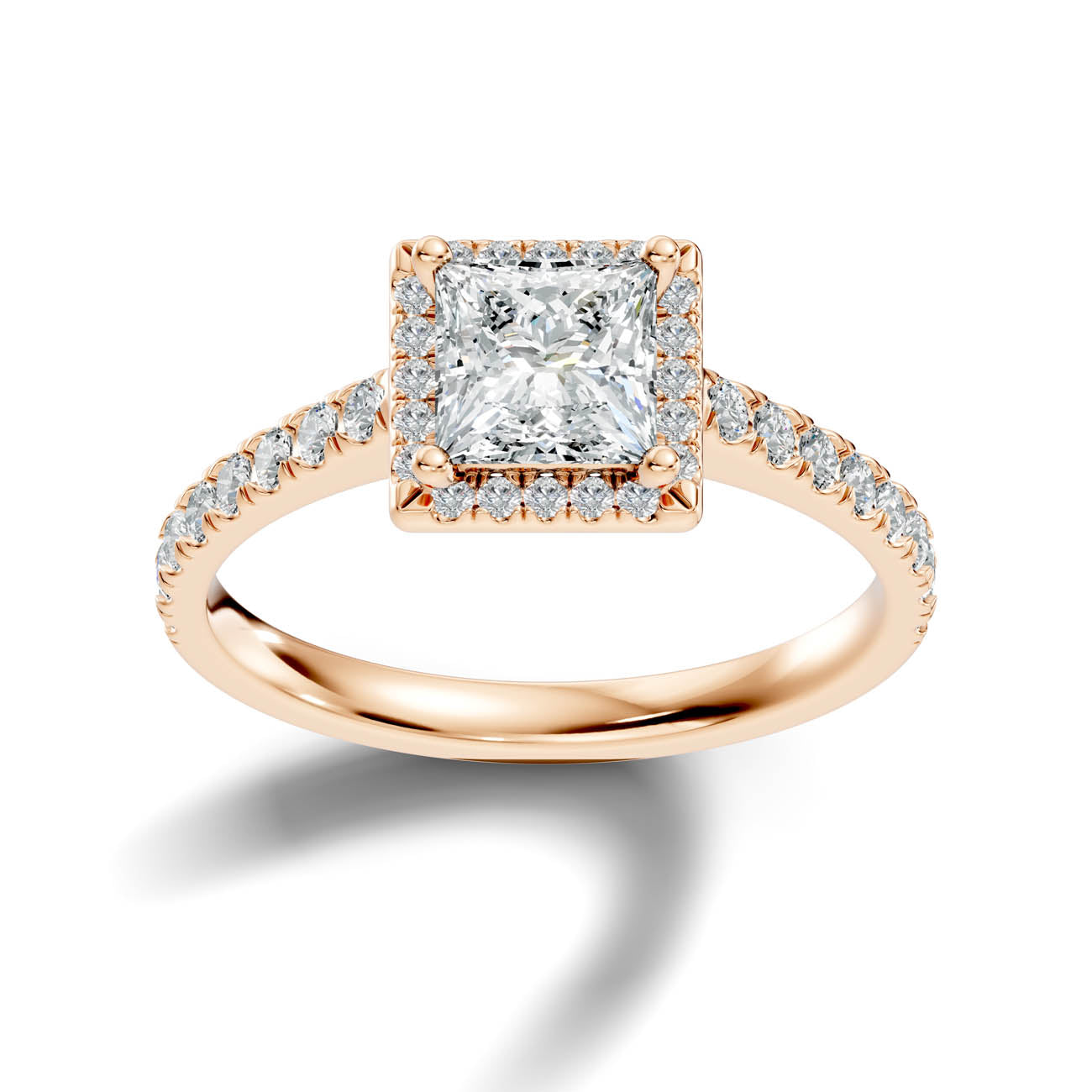 .50-1.00 Ct. Princess Cut Diamond Halo Ring with Pavé Band and Four-Prong Setting (ja1-b) 7