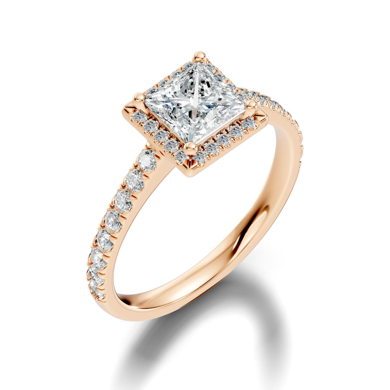 .50-1.00 Ct. Princess Cut Diamond Halo Ring with Pavé Band and Four-Prong Setting (ja1-b) 9