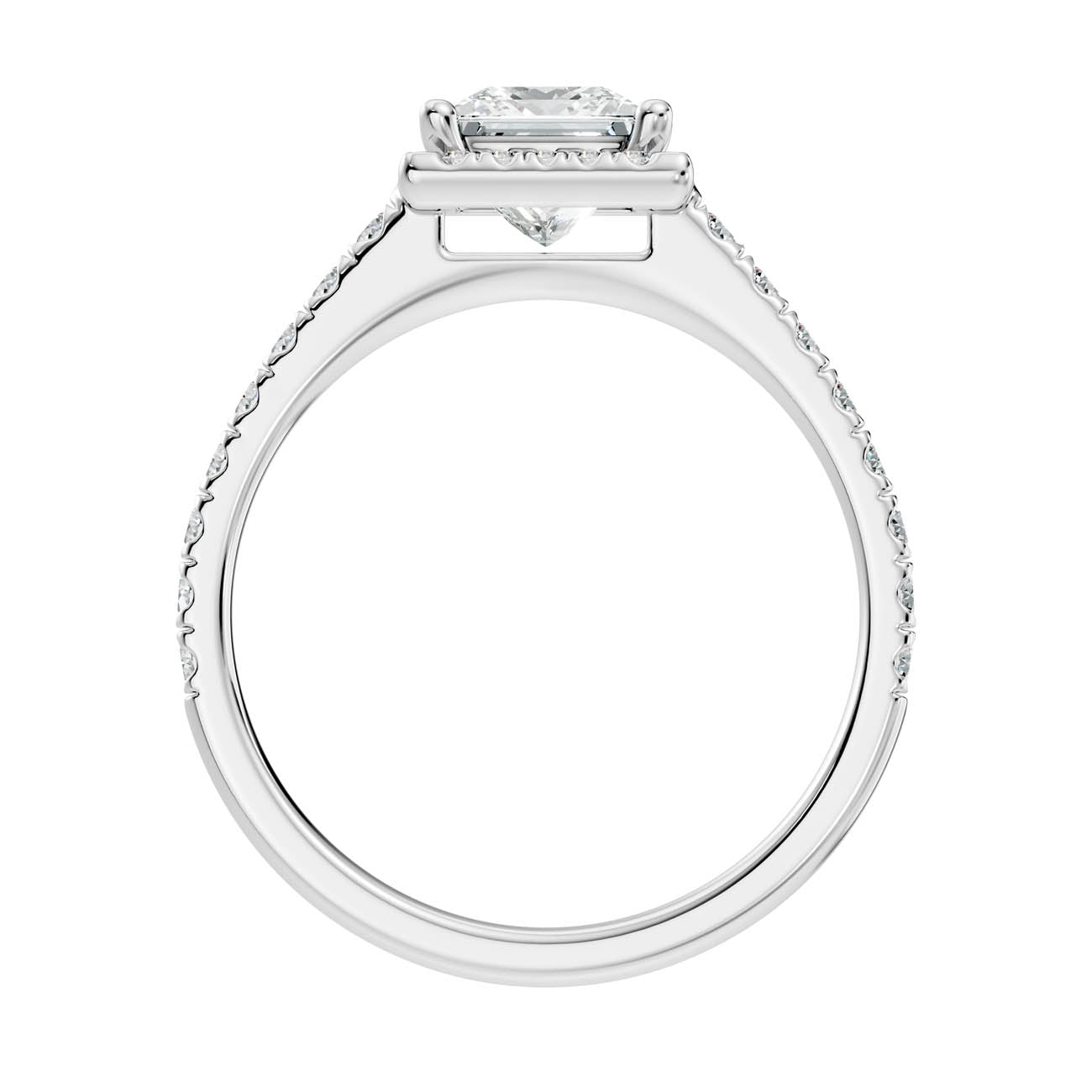 .50-1.00 Ct. Princess Cut Diamond Halo Ring with Pavé Band and Four-Prong Setting (ja1-b) 11