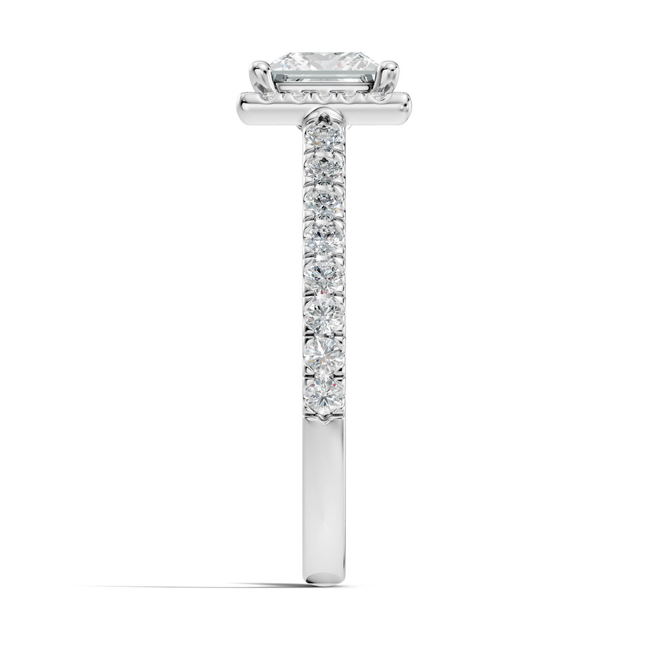 .50-1.00 Ct. Princess Cut Diamond Halo Ring with Pavé Band and Four-Prong Setting (ja1-b) 12