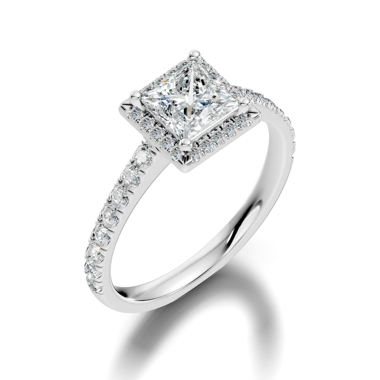 .50-1.00 Ct. Princess Cut Diamond Halo Ring with Pavé Band and Four-Prong Setting (ja1-b) 13