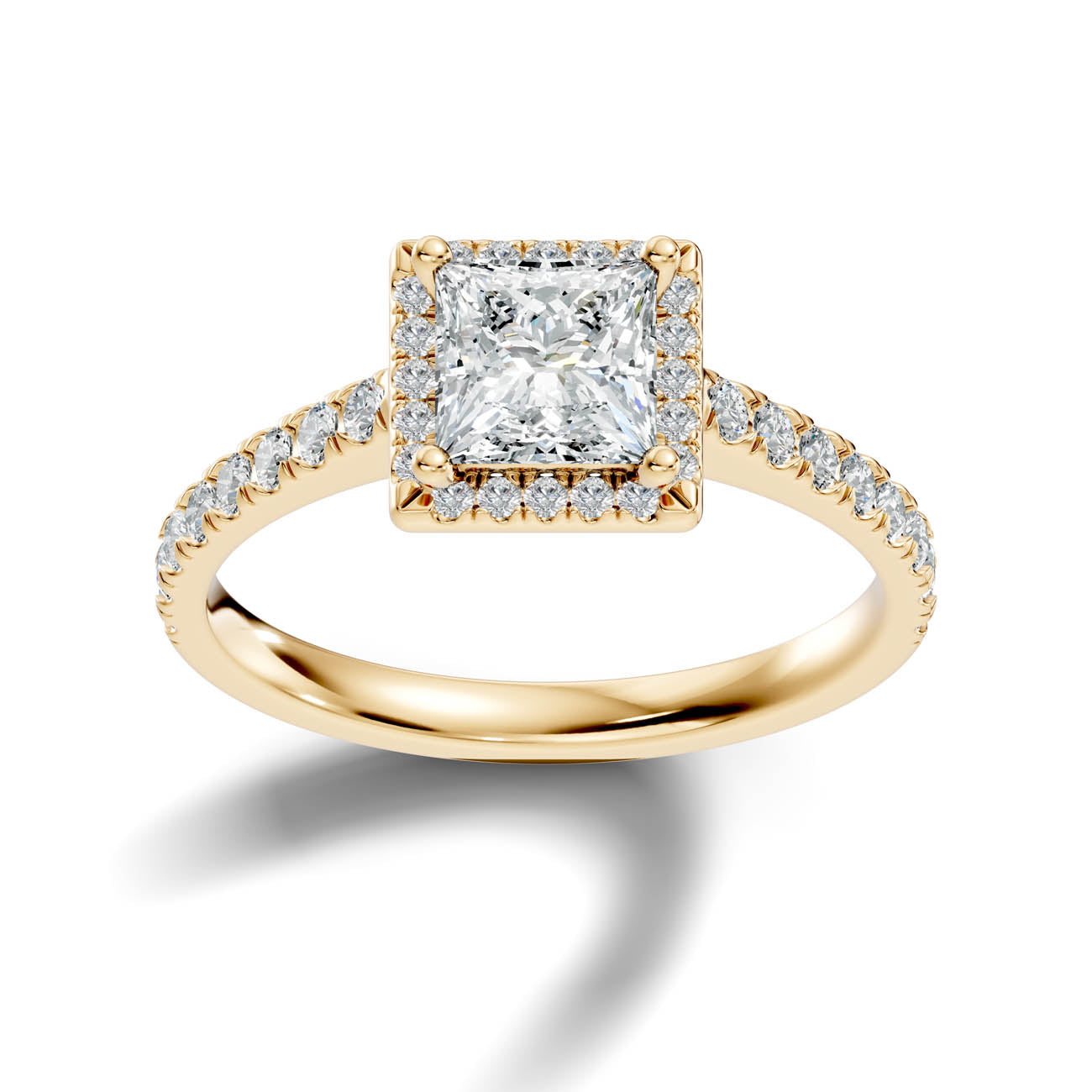 .50-1.00 Ct. Princess Cut Diamond Halo Ring with Pavé Band and Four-Prong Setting (ja1-b) 4